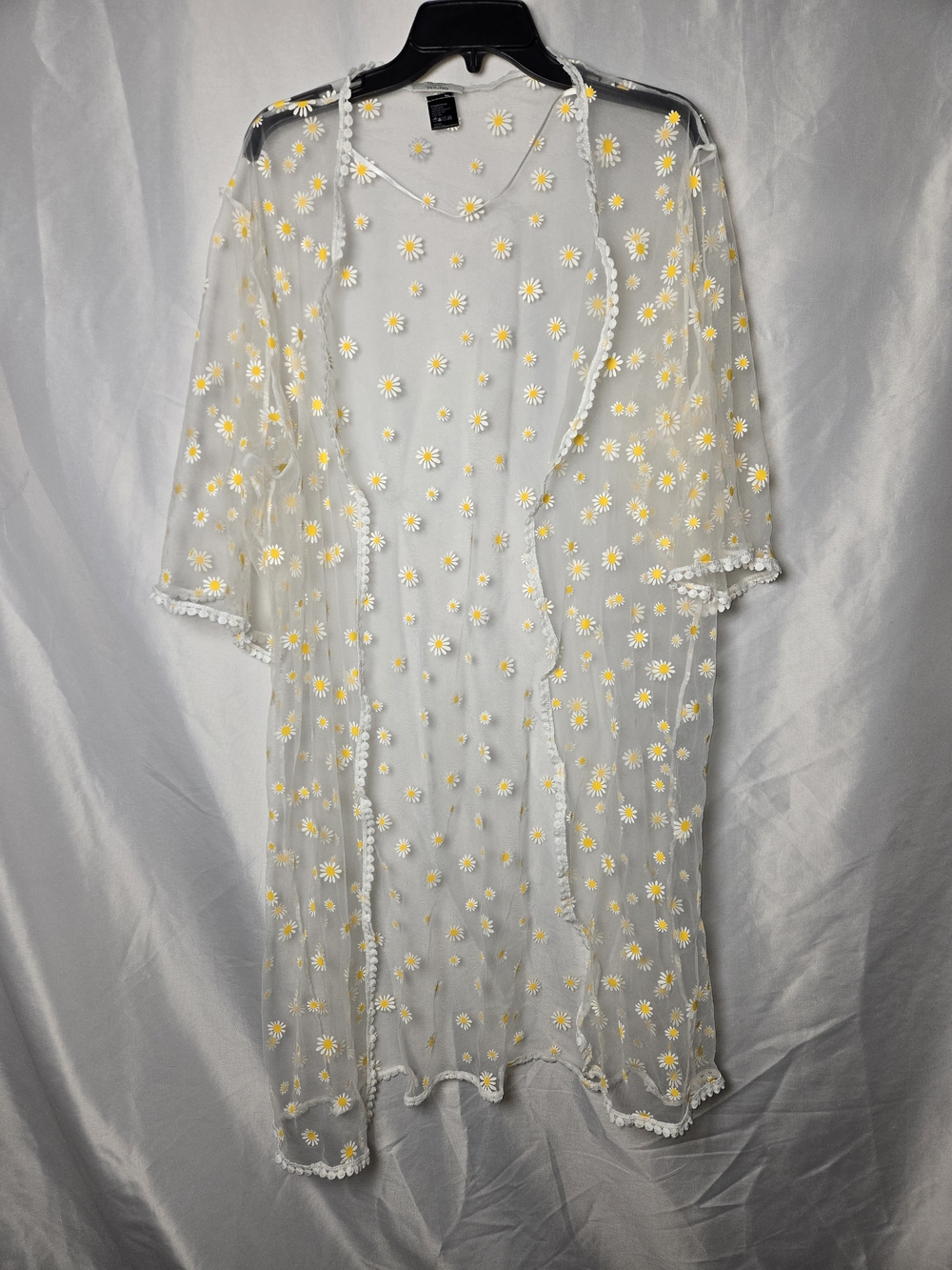 David and Young Sheer Daisy Embroidered Kimono - White & Yellow